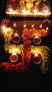 Swastik made of flowers and diyas